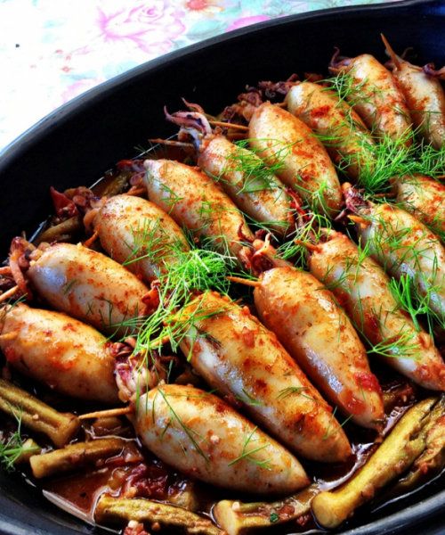 фаршированные кальмары с рисом